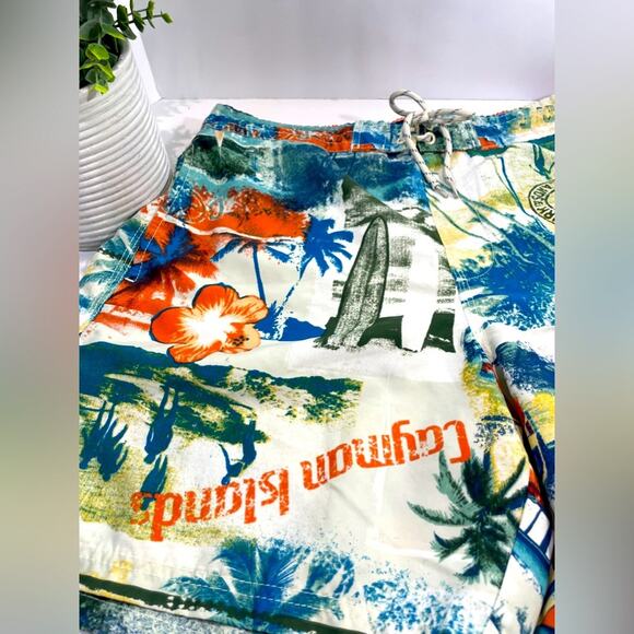 Men’s Swim Trunks Tropical Hawaiian Palm Trees Tiki Caribbean Joe’s Size L Large - Picture 2 of 12